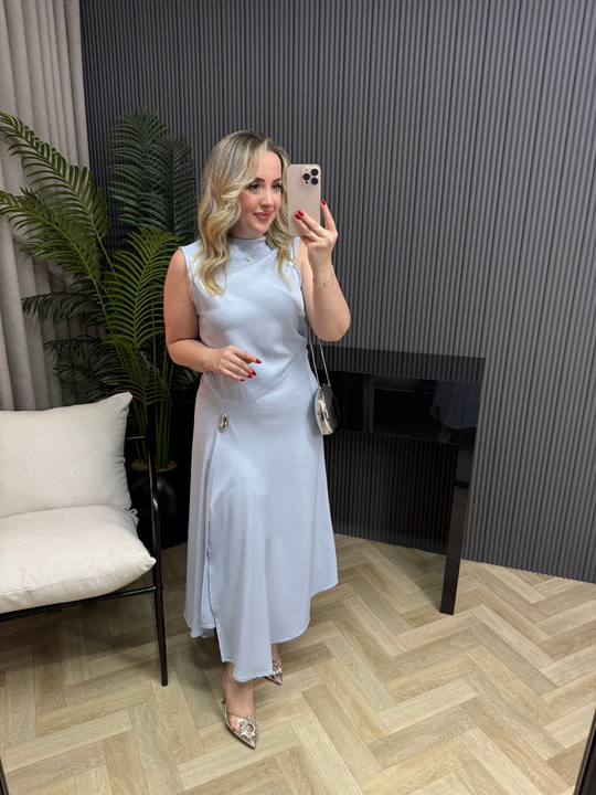 Gümüş Broş Detaylı Orj Marka Model Elbise Bebek Mavi
