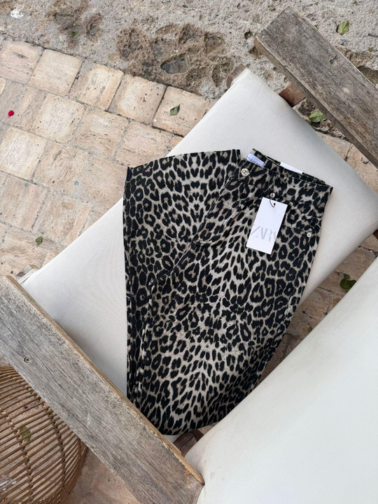 Kahve Desenli Palazzo Model Leopar Pantolon