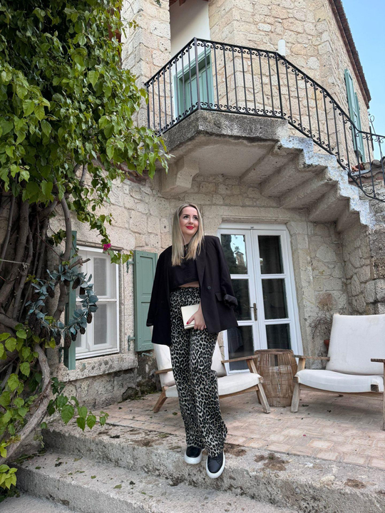 Kahve Desenli Palazzo Model Leopar Pantolon