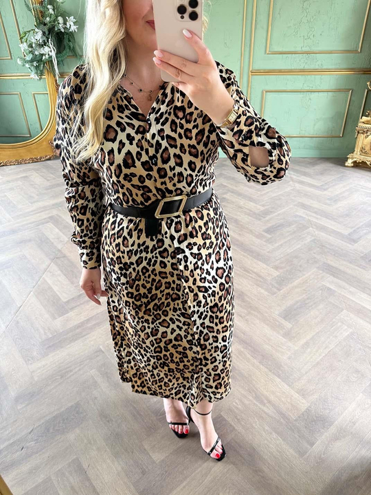 Kemerli Gömlek Elbise Leopar