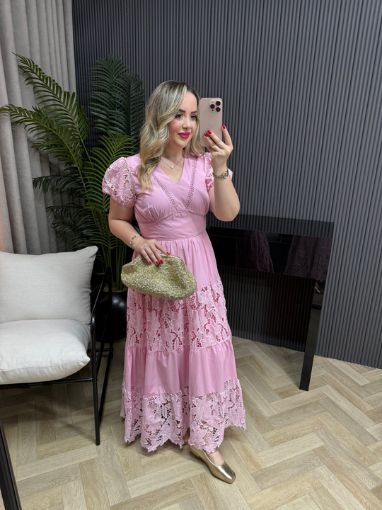 Leidi Fisto Detaylı Tasarım Elbise Pembe