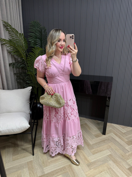 Leidi Fisto Detaylı Tasarım Elbise Pembe