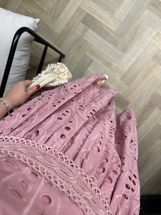 Lorin Kolları Lastikli Tasarım Fisto Elbise Gül Kurusu