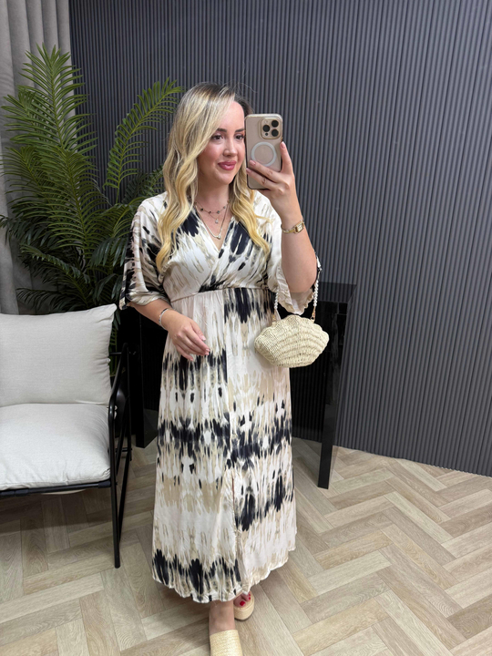 Serena Model Siyah Bulut Desen Elbise