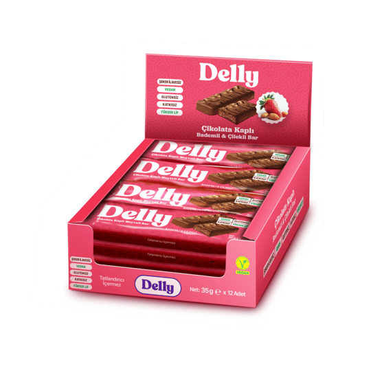 Çikolata Kaplı Bademli & Çilekli Meyveli Bar 12 Adet X 35 g