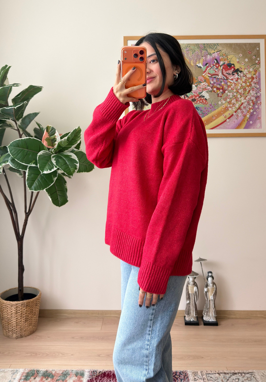 Basic Yumoş Pinterest Kazak Kırmızı