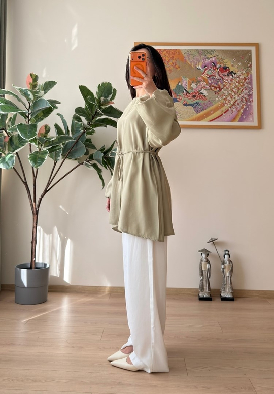 Miki Beli Büzgülü Tunik Olive