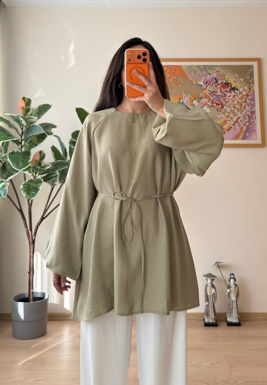 Miki Beli Büzgülü Tunik Olive