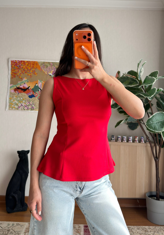 Rivay Volanlı Bluz Kırmızı
