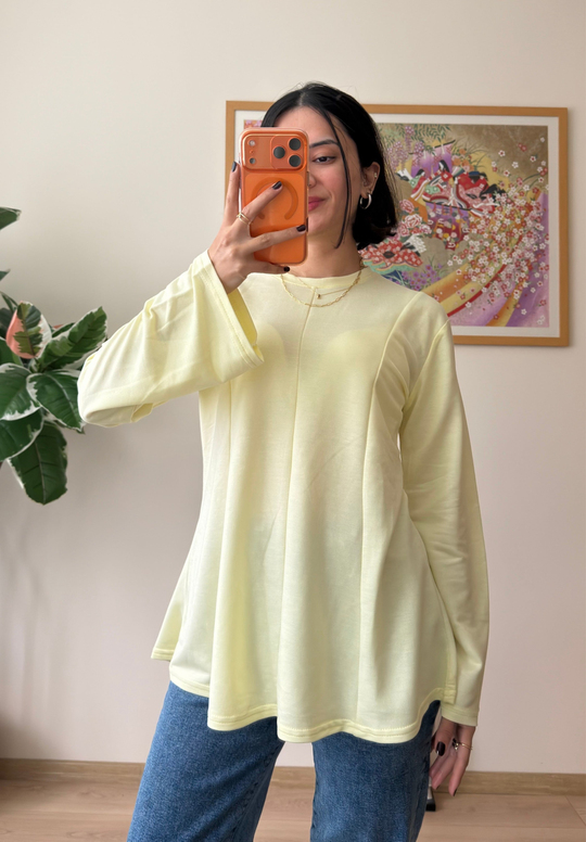 Sırtı Bağcıklı İspanyol Kol Peplum Bluz Sarı