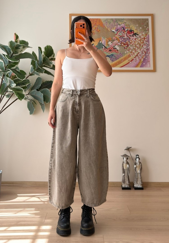 Yüksek Bel Baggy Jean Olive
