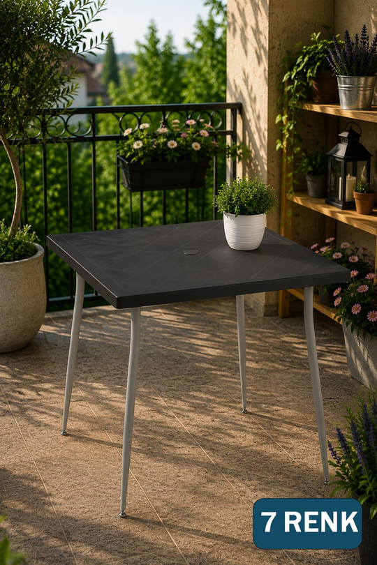 Alezy Carmen 80x80 Metal Gri Ayaklı Masa | ID6328