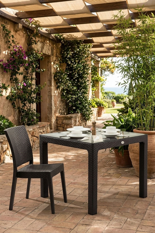 Alezy R003 Rattan Kare Camlı Masa 90x90cm | ID1229