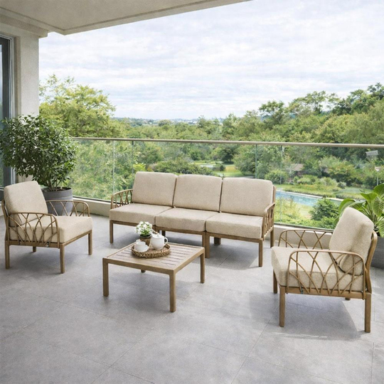 Novussi Garda Minderli 5 Kişilik Bahçe Oturma Grubu + Camlı Orta Sehpa | ID6026