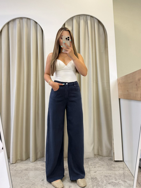 Adora Lacivert Lastikli Tensel Jean