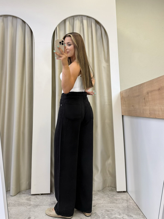 Adora Siyah Beli Lastikli Tensel Jean