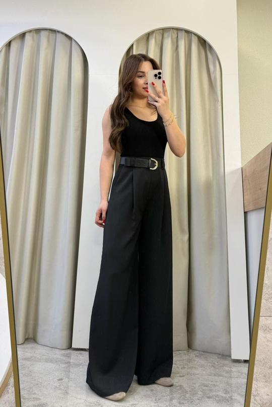 Blush Siyah Pantolonlu Kemerli Tulum
