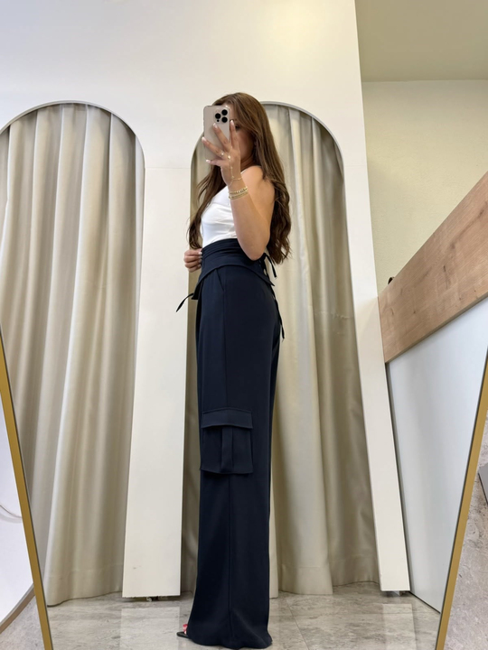 Border Lacivert Tasarım Kargo Palazzo