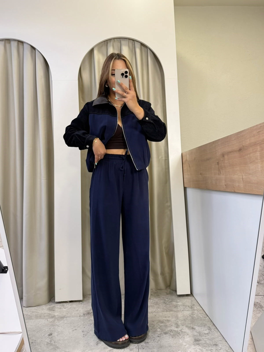 Hunter Lacivert Denim Garnili Tensel Takım