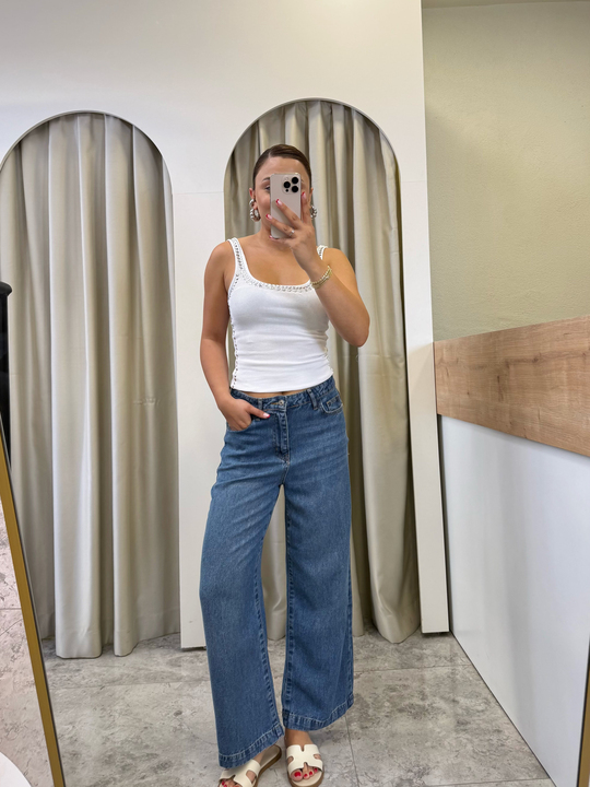 Jazzy Beyaz Zımbalı Fitilli Atlet
