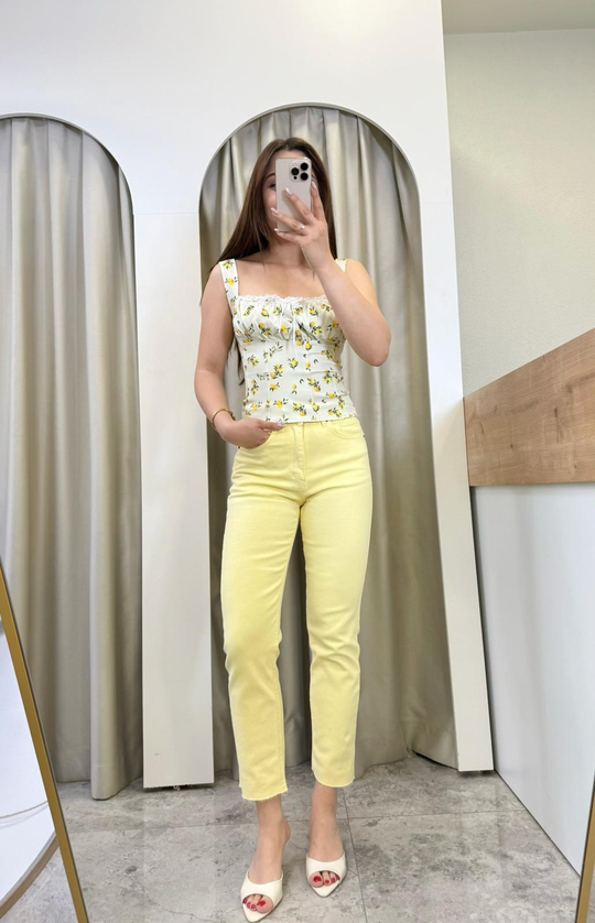 Loswe Limon Desenli Yeşil Bluz