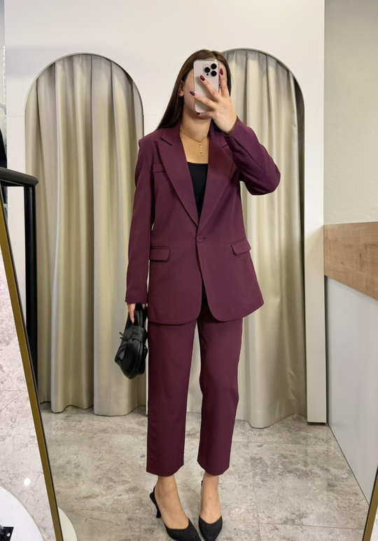 Quzu Boy Fit Blazer Takım-MÜRDÜM