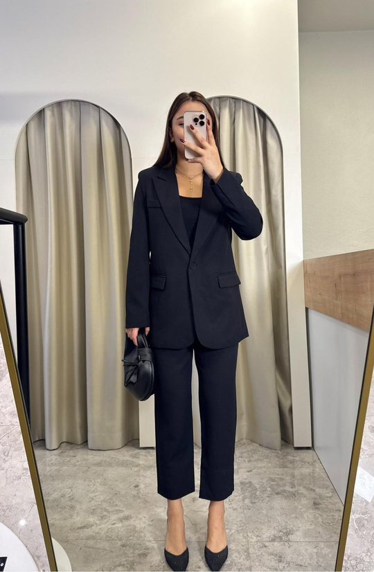 Quzu Boy Fit Blazer Takım-SİYAH