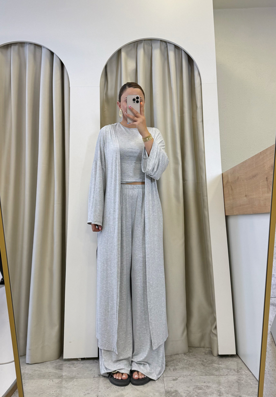 Savana Gri Yumuşak Dokulu Üçlü Takım