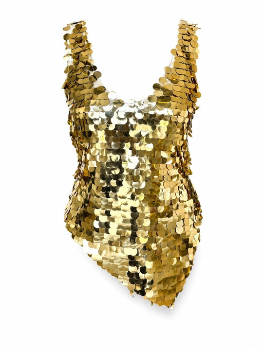 Serbio Gold Asimetrik Kesim Payet Bluz
