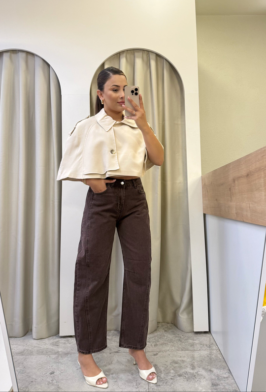 Sovira Kahve Yıkamalı Barrel Jean