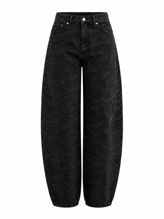 Zayen Antrasit Kamuflaj Barrel Jean