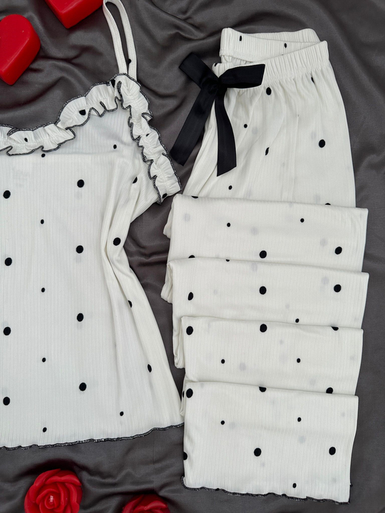 Ekru Benekler Askılı Pijama Takımı