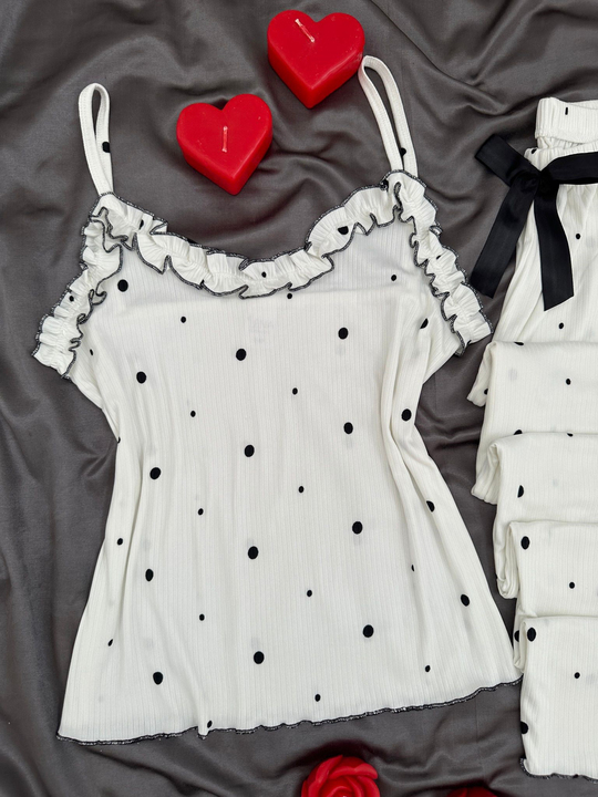 Ekru Benekler Askılı Pijama Takımı