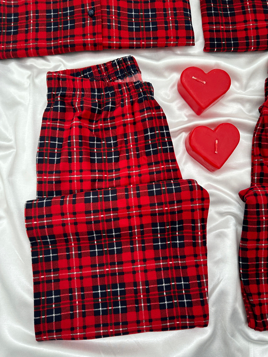 Kırmızı Ekose Günlük Rahat Sevgili Çift Uzun Kollu Pijama Takımı (2li Set)
