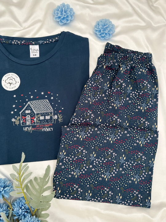 Lacivert House %100 Pamuk Kısa Kollu Pijama Takımı 