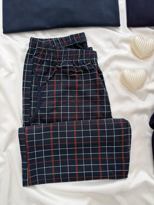 Lacivert Klasik & Ekose Sevgili Çift Uzun Kollu Pijama Takımı (2Lİ SET)