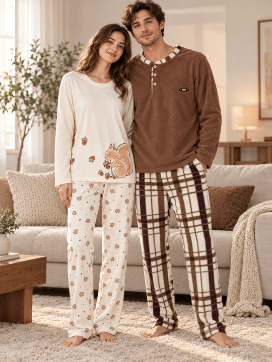 Sincop Günlük Rahat Sevgili Çift Uzun Kollu Pijama Takımı (2li Set)