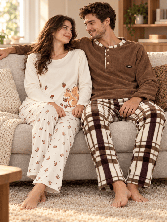 Sincop Günlük Rahat Sevgili Çift Uzun Kollu Pijama Takımı (2li Set)