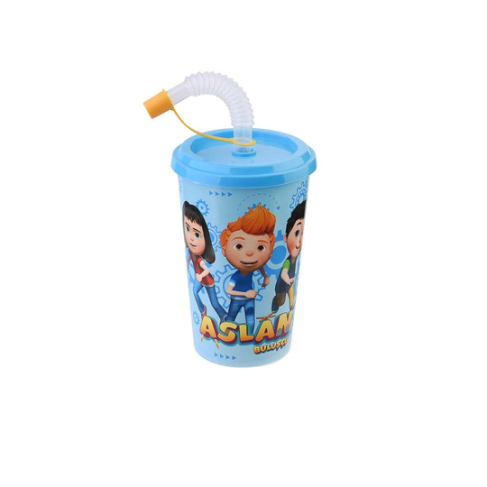 Aslan Kapaklı Pipetli Bardak - Mavi