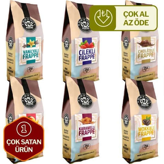 Frappe Tanışma Seti 6 x 250 g (Vanilya, Mokka, Çikolata, Karamel, Çilek, Mango)