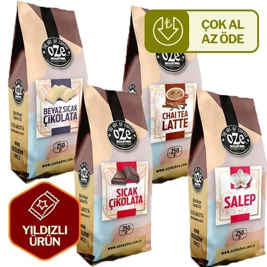 Kış Seti Sıcak Çikolata, Beyaz Sıcak Çikolata, Chai Tea Latte, Salep 4lü 250G