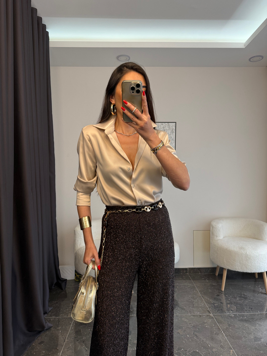 Bej Premium Saten Gömlek