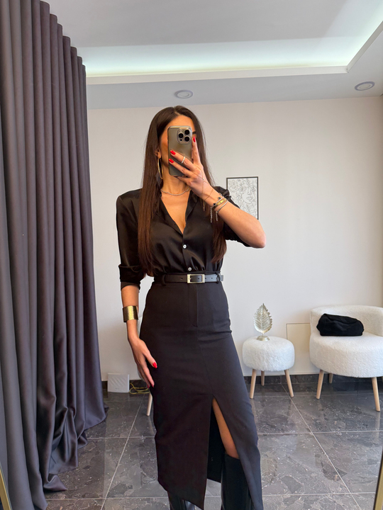 Siyah Premium Saten Gömlek