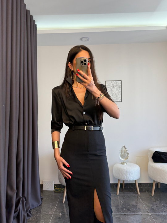 Siyah Premium Saten Gömlek
