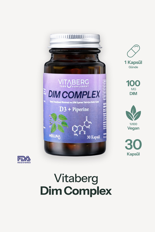 Vitaberg Dim Complex 30 Kapsül – DIM 100 mg, D3 ve Bitkisel Ekstreler İçeren Takviye Edici Gıda