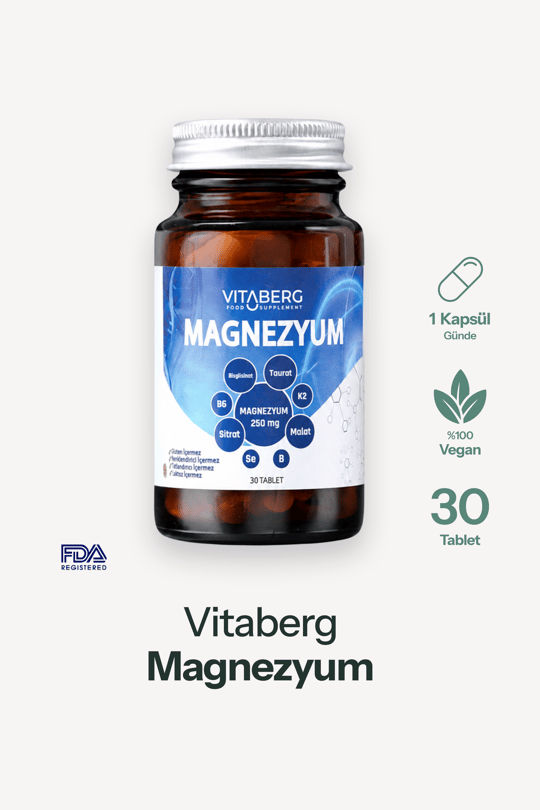 Vitaberg Magnezyum | Bisglisinat, Taurat, Sitrat, Malat + K2, B6, Bor, Selenyum