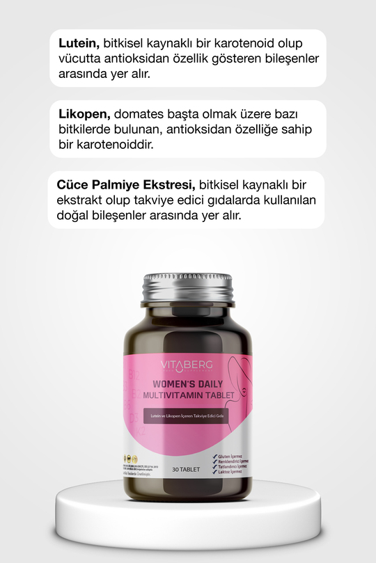 Vitaberg Women’s Daily Multivitamin Tablet | B Vitaminleri, Beta Glukan, Lutein ve Likopen