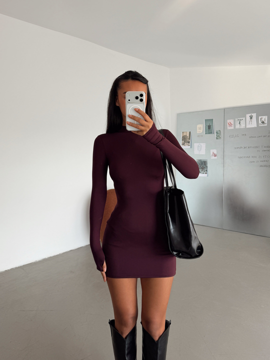 Yarım Balıkçı Mini Elbise - Bordo