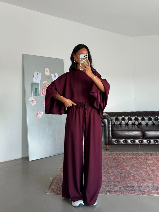 Yarasa Kol Oversize Takım - Bordo