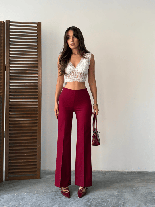 Gizli Fermuarlı Pantolon - Bordo